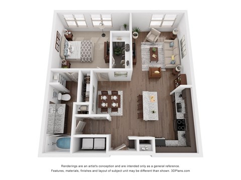 a 1 bedroom floor plan with a bathroom and a living room
